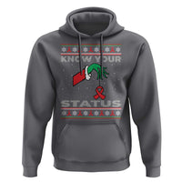 Funny Know Your Status Green Hand Hoodie Red Ribbon HIV Ugly Sweater Gift - Wonder Print Shop