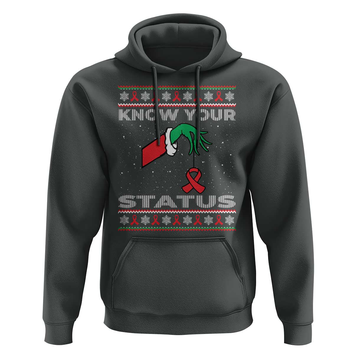 Funny Know Your Status Green Hand Hoodie Red Ribbon HIV Ugly Sweater Gift - Wonder Print Shop
