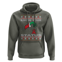 Funny Know Your Status Green Hand Hoodie Red Ribbon HIV Ugly Sweater Gift - Wonder Print Shop