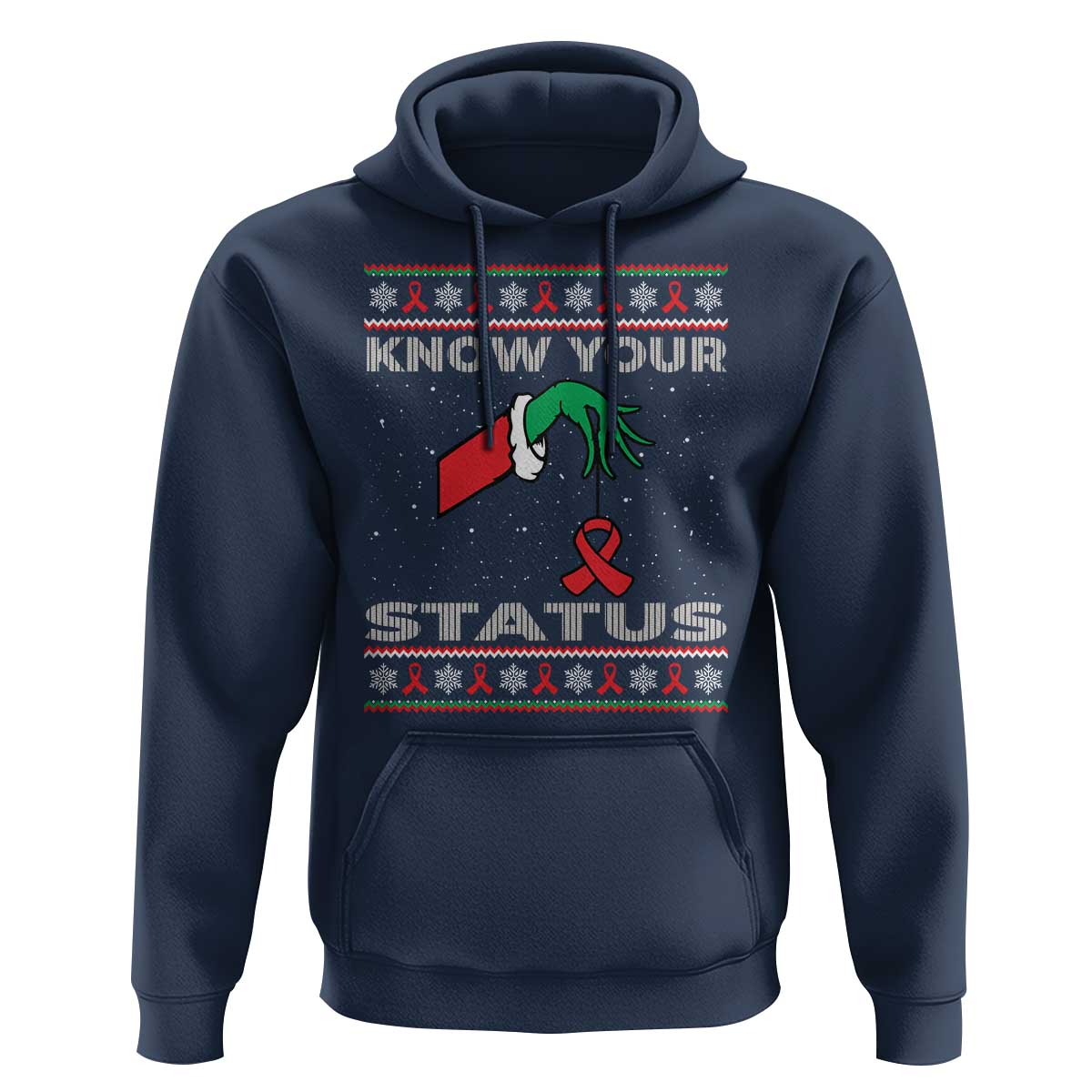 Funny Know Your Status Green Hand Hoodie Red Ribbon HIV Ugly Sweater Gift - Wonder Print Shop