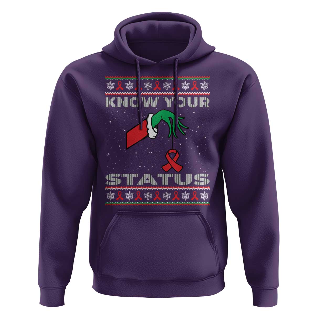 Funny Know Your Status Green Hand Hoodie Red Ribbon HIV Ugly Sweater Gift - Wonder Print Shop