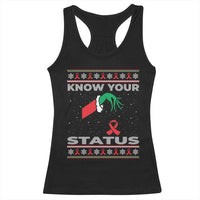 Funny Know Your Status Green Hand Racerback Tank Top Red Ribbon HIV Ugly Sweater Gift - Wonder Print Shop
