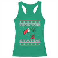 Funny Know Your Status Green Hand Racerback Tank Top Red Ribbon HIV Ugly Sweater Gift - Wonder Print Shop