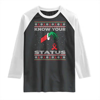 Funny Know Your Status Green Hand Raglan Shirt Red Ribbon HIV Ugly Sweater Gift - Wonder Print Shop