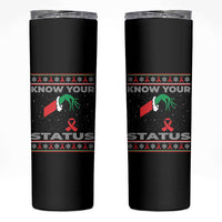 Funny Know Your Status Green Hand Skinny Tumbler Red Ribbon HIV Ugly Sweater Gift - Wonder Print Shop