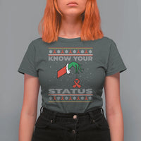 Funny Know Your Status Green Hand T Shirt For Women Red Ribbon HIV Ugly Sweater Gift - Wonder Print Shop