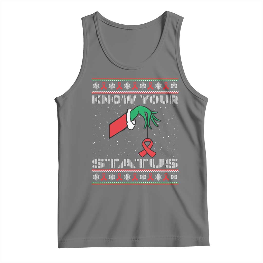 Funny Know Your Status Green Hand Tank Top Red Ribbon HIV Ugly Sweater Gift - Wonder Print Shop