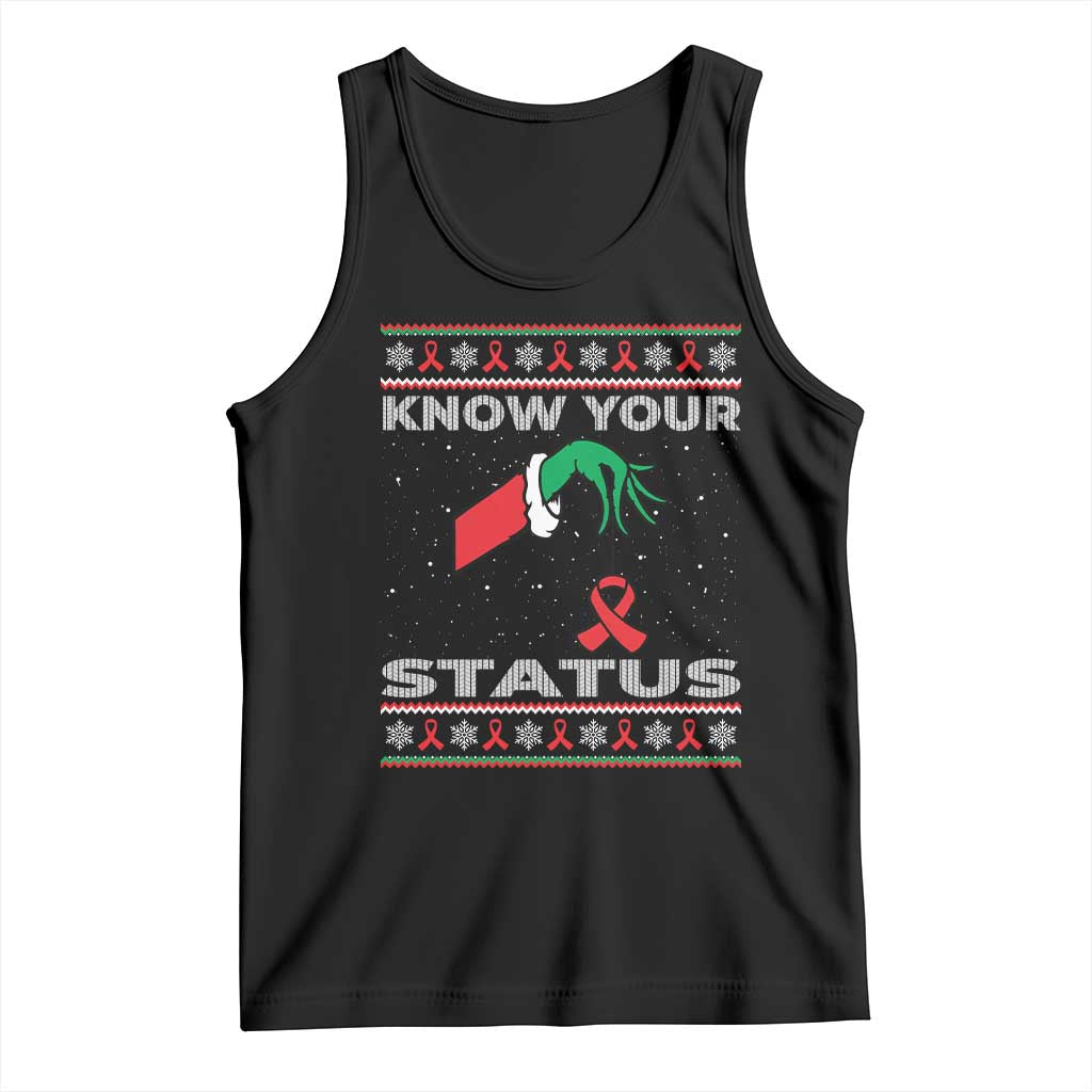 Funny Know Your Status Green Hand Tank Top Red Ribbon HIV Ugly Sweater Gift - Wonder Print Shop