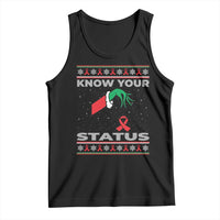 Funny Know Your Status Green Hand Tank Top Red Ribbon HIV Ugly Sweater Gift - Wonder Print Shop