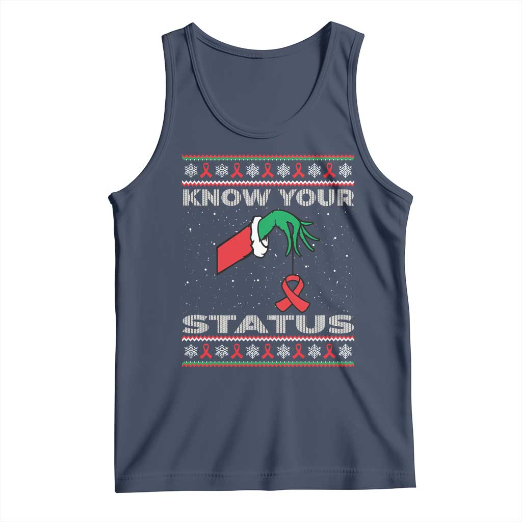 Funny Know Your Status Green Hand Tank Top Red Ribbon HIV Ugly Sweater Gift - Wonder Print Shop