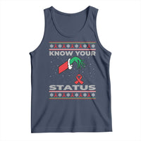 Funny Know Your Status Green Hand Tank Top Red Ribbon HIV Ugly Sweater Gift - Wonder Print Shop