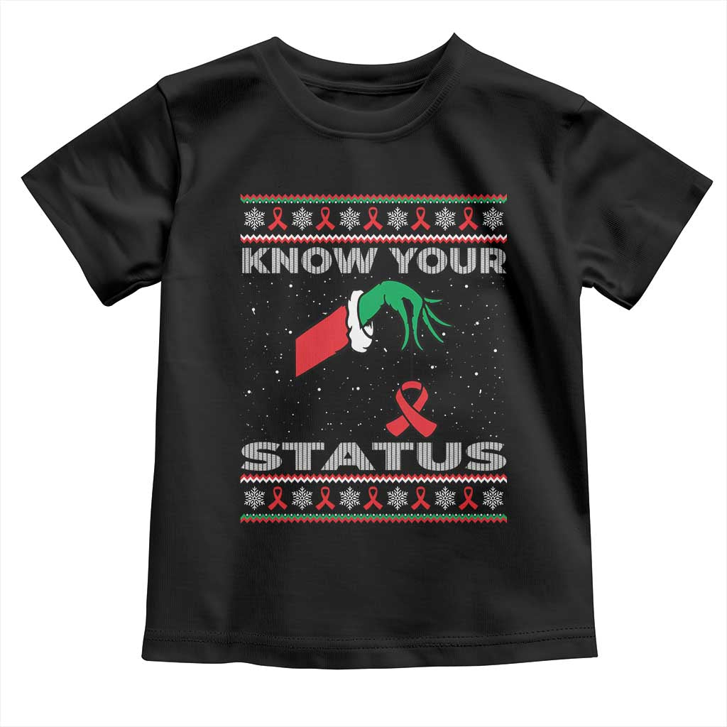 Funny Know Your Status Green Hand Toddler T Shirt Red Ribbon HIV Ugly Sweater Gift - Wonder Print Shop