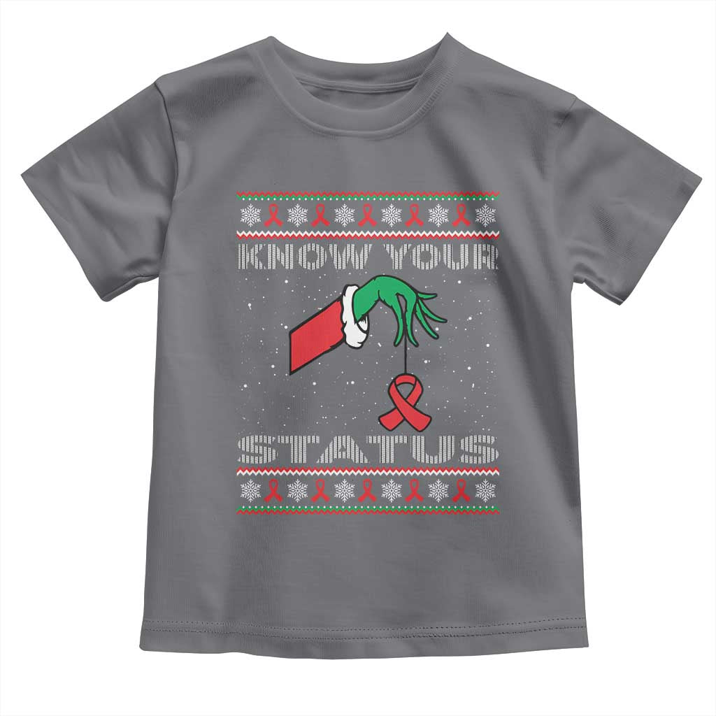 Funny Know Your Status Green Hand Toddler T Shirt Red Ribbon HIV Ugly Sweater Gift - Wonder Print Shop