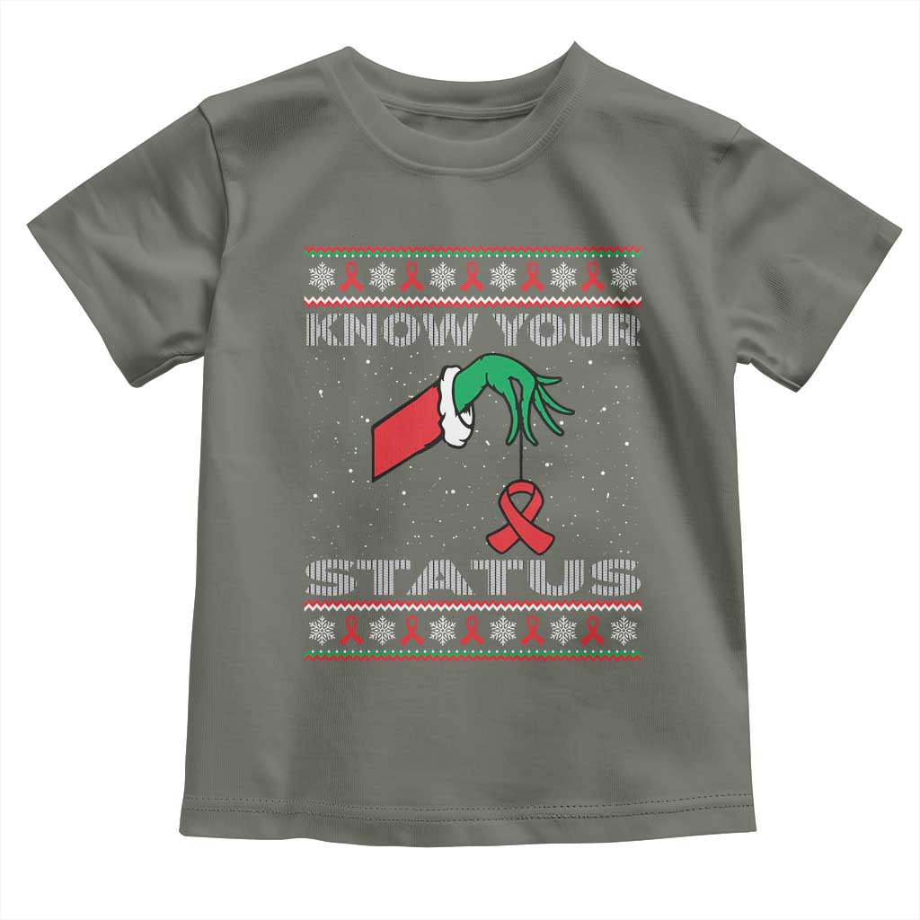 Funny Know Your Status Green Hand Toddler T Shirt Red Ribbon HIV Ugly Sweater Gift - Wonder Print Shop