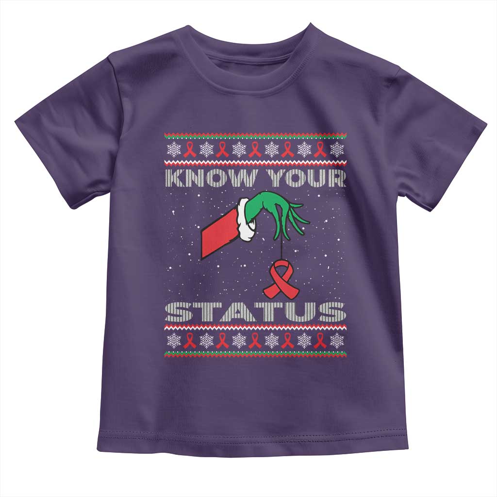 Funny Know Your Status Green Hand Toddler T Shirt Red Ribbon HIV Ugly Sweater Gift - Wonder Print Shop