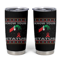 Funny Know Your Status Green Hand Tumbler Cup Red Ribbon HIV Ugly Sweater Gift - Wonder Print Shop