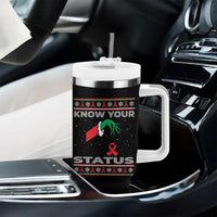 Funny Know Your Status Green Hand Tumbler With Handle Red Ribbon HIV Ugly Sweater Gift - Wonder Print Shop