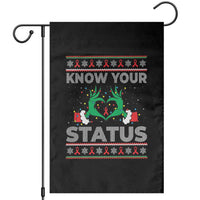 Know Your Status HIV Awareness Gift Garden Flag Ugly Sweater Green Hand Red Ribbon - Wonder Print Shop