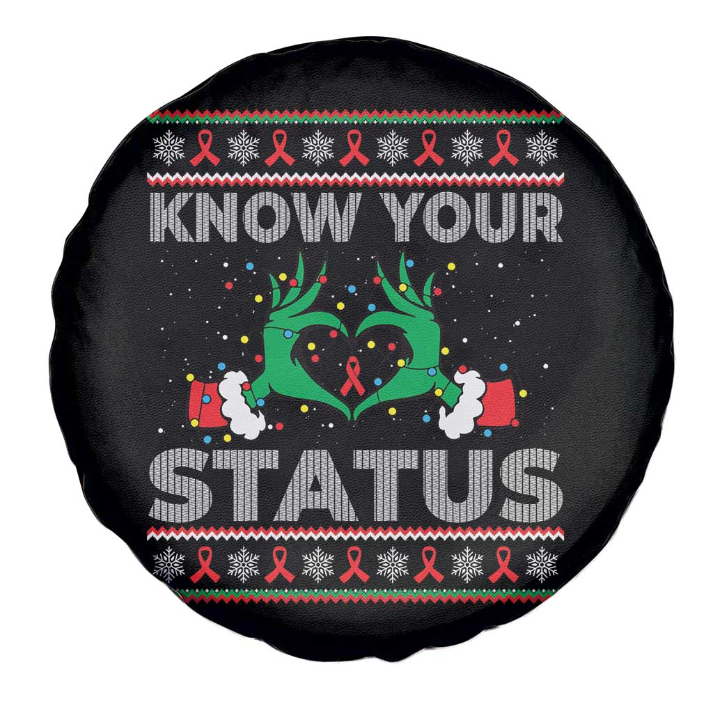 Know Your Status HIV Awareness Gift Spare Tire Cover Ugly Sweater Green Hand Red Ribbon - Wonder Print Shop