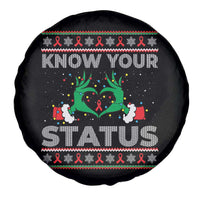 Know Your Status HIV Awareness Gift Spare Tire Cover Ugly Sweater Green Hand Red Ribbon - Wonder Print Shop