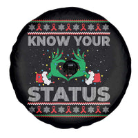 Know Your Status HIV Awareness Gift Spare Tire Cover Ugly Sweater Green Hand Red Ribbon - Wonder Print Shop