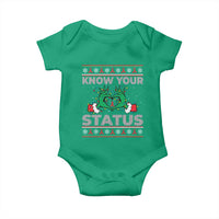 Know Your Status HIV Awareness Gift Baby Onesie Ugly Sweater Green Hand Red Ribbon - Wonder Print Shop