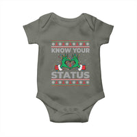 Know Your Status HIV Awareness Gift Baby Onesie Ugly Sweater Green Hand Red Ribbon - Wonder Print Shop