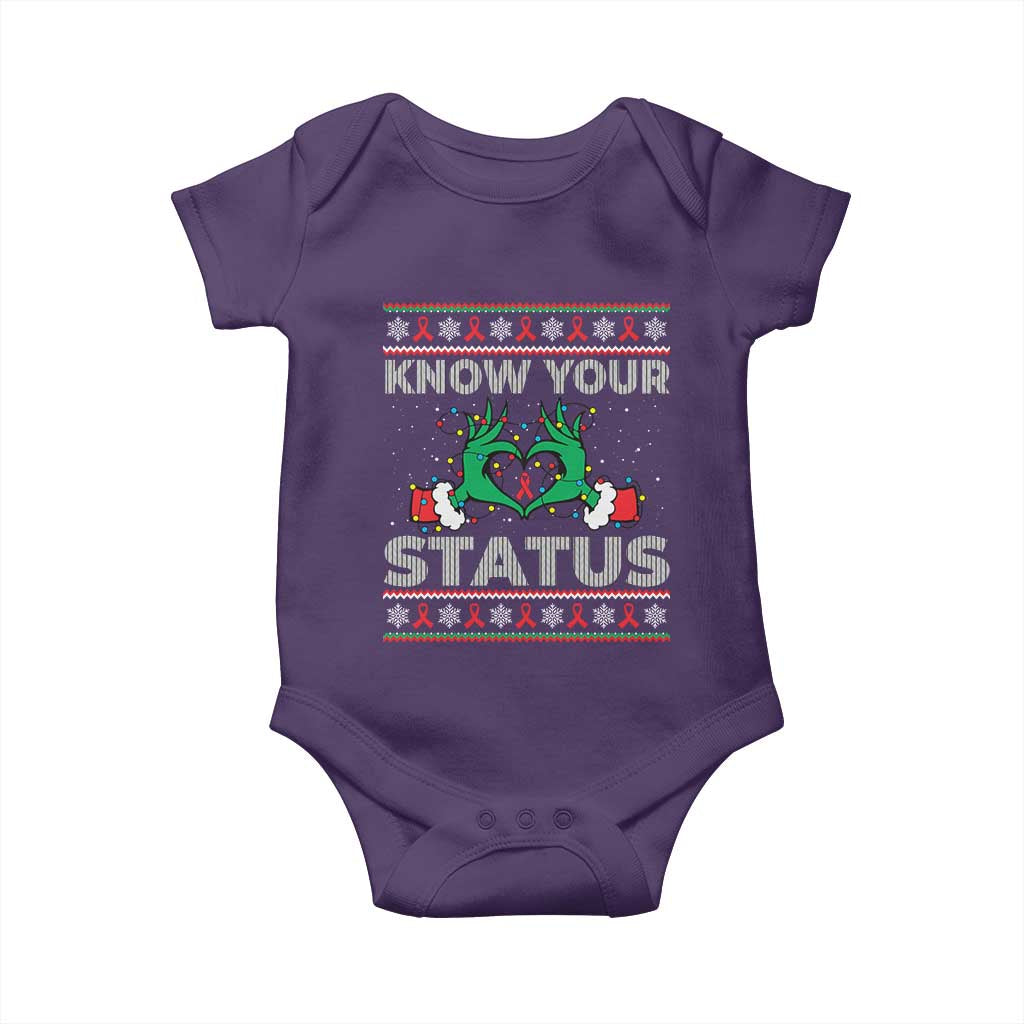 Know Your Status HIV Awareness Gift Baby Onesie Ugly Sweater Green Hand Red Ribbon - Wonder Print Shop