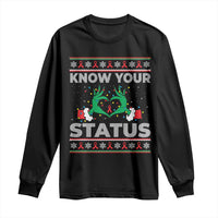 Know Your Status HIV Awareness Gift Long Sleeve Shirt Ugly Sweater Green Hand Red Ribbon - Wonder Print Shop