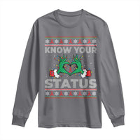 Know Your Status HIV Awareness Gift Long Sleeve Shirt Ugly Sweater Green Hand Red Ribbon - Wonder Print Shop