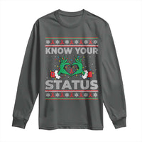 Know Your Status HIV Awareness Gift Long Sleeve Shirt Ugly Sweater Green Hand Red Ribbon - Wonder Print Shop