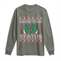 Know Your Status HIV Awareness Gift Long Sleeve Shirt Ugly Sweater Green Hand Red Ribbon - Wonder Print Shop
