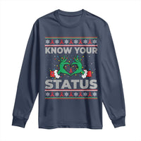 Know Your Status HIV Awareness Gift Long Sleeve Shirt Ugly Sweater Green Hand Red Ribbon - Wonder Print Shop