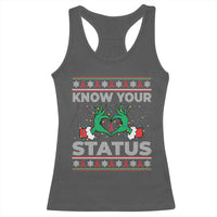 Know Your Status HIV Awareness Gift Racerback Tank Top Ugly Sweater Green Hand Red Ribbon - Wonder Print Shop