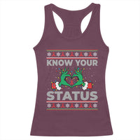 Know Your Status HIV Awareness Gift Racerback Tank Top Ugly Sweater Green Hand Red Ribbon - Wonder Print Shop