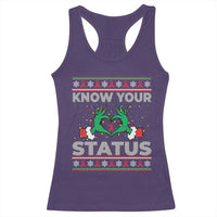 Know Your Status HIV Awareness Gift Racerback Tank Top Ugly Sweater Green Hand Red Ribbon - Wonder Print Shop