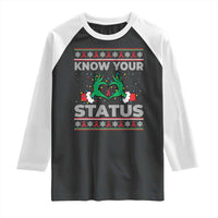 Know Your Status HIV Awareness Gift Raglan Shirt Ugly Sweater Green Hand Red Ribbon - Wonder Print Shop