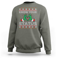 Know Your Status HIV Awareness Gift Sweatshirt Ugly Sweater Green Hand Red Ribbon - Wonder Print Shop