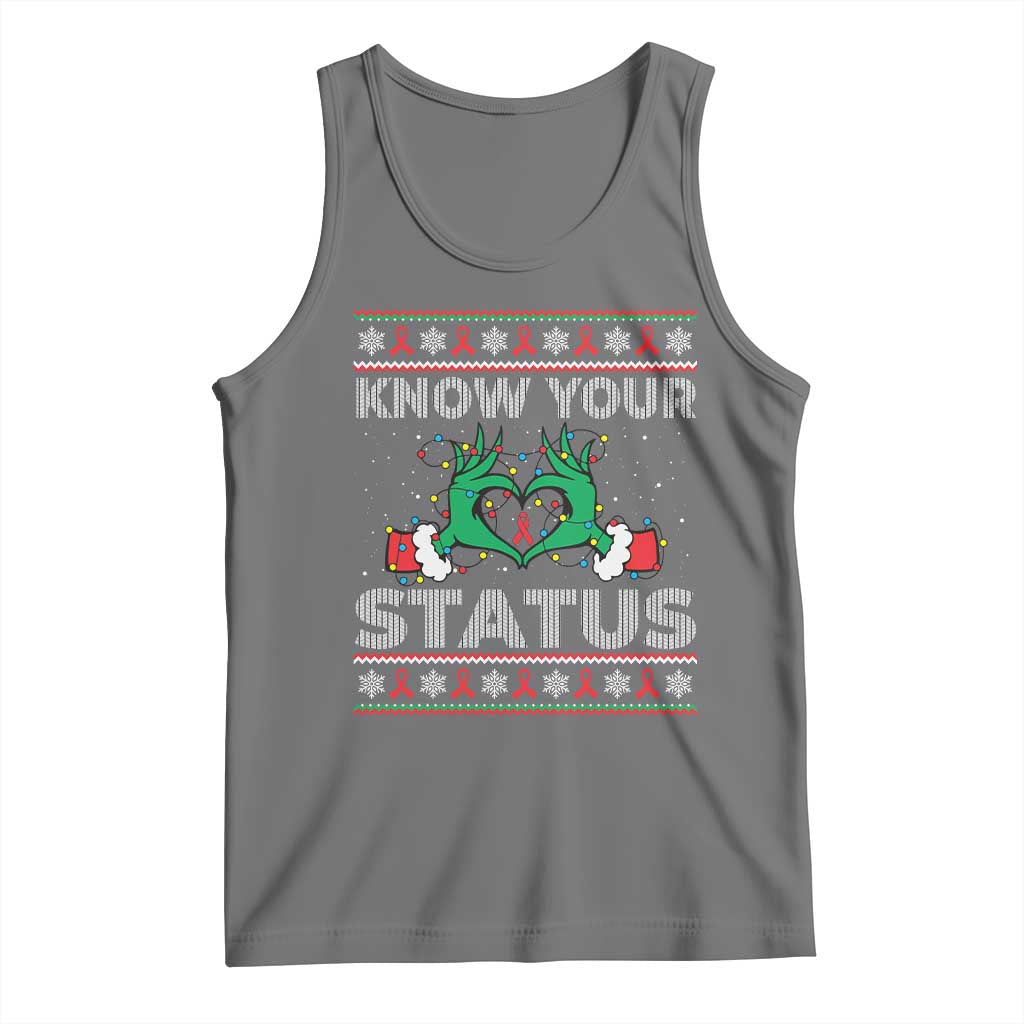 Know Your Status HIV Awareness Gift Tank Top Ugly Sweater Green Hand Red Ribbon - Wonder Print Shop