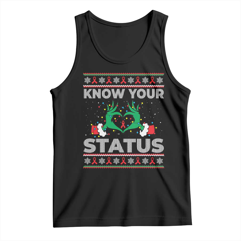 Know Your Status HIV Awareness Gift Tank Top Ugly Sweater Green Hand Red Ribbon - Wonder Print Shop