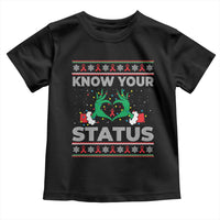 Know Your Status HIV Awareness Gift Toddler T Shirt Ugly Sweater Green Hand Red Ribbon - Wonder Print Shop