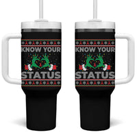 Know Your Status HIV Awareness Gift Tumbler With Handle Ugly Sweater Green Hand Red Ribbon - Wonder Print Shop