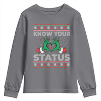 Know Your Status HIV Awareness Gift Youth Sweatshirt Ugly Sweater Green Hand Red Ribbon - Wonder Print Shop