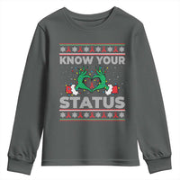 Know Your Status HIV Awareness Gift Youth Sweatshirt Ugly Sweater Green Hand Red Ribbon - Wonder Print Shop