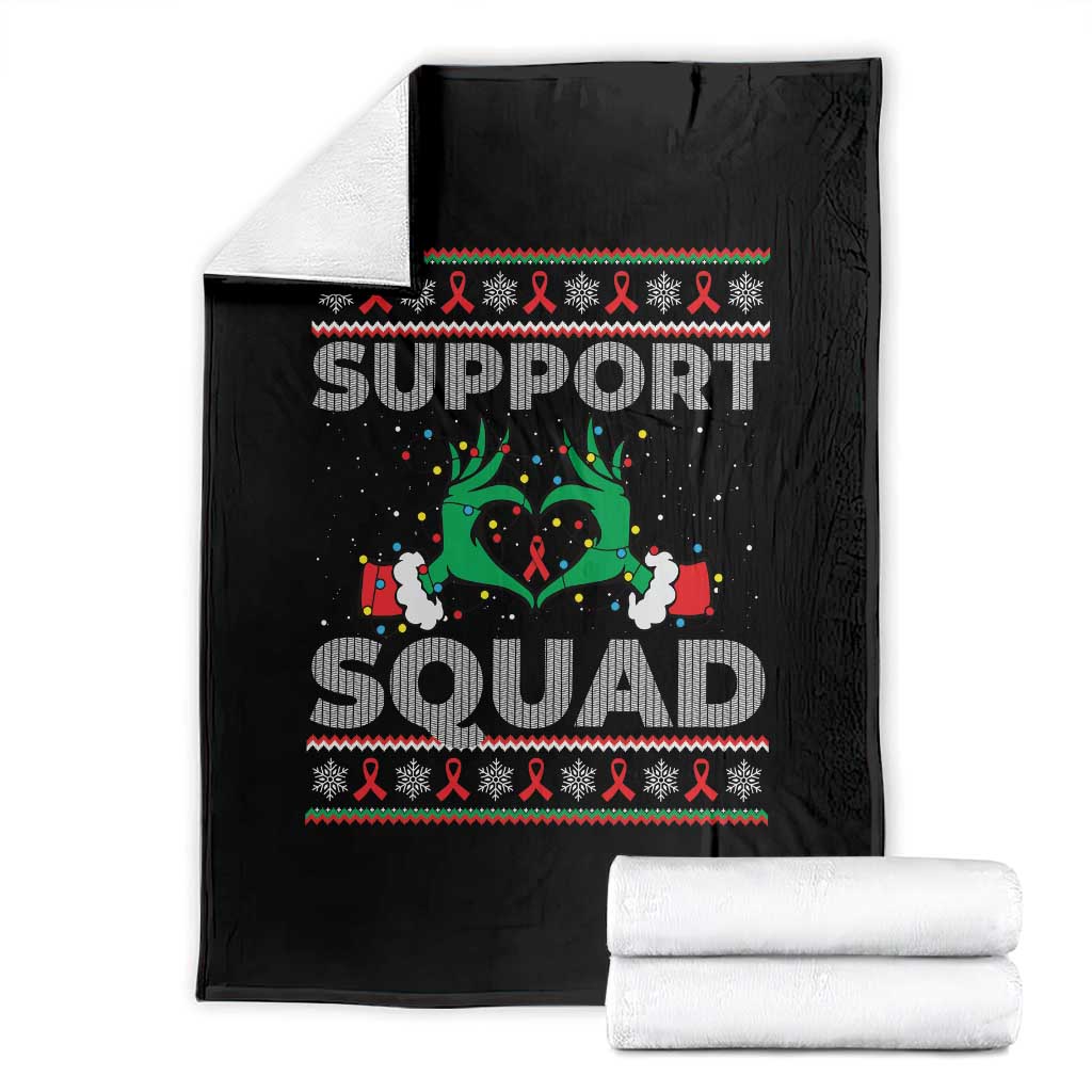 Support Squad HIV Awareness Gift Throw Blanket Green Hand Red Ribbon Ugly Sweater Christmas Gift - Wonder Print Shop