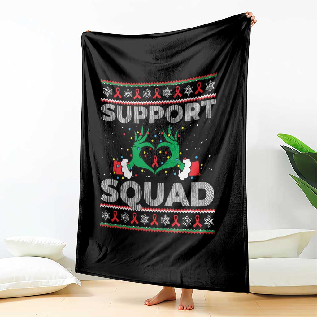 Support Squad HIV Awareness Gift Throw Blanket Green Hand Red Ribbon Ugly Sweater Christmas Gift - Wonder Print Shop