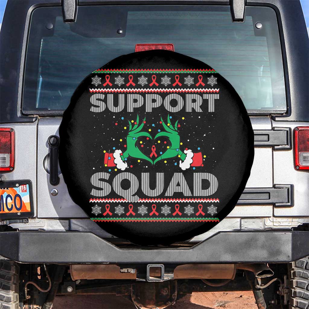 Support Squad HIV Awareness Gift Spare Tire Cover Green Hand Red Ribbon Ugly Sweater Christmas Gift - Wonder Print Shop