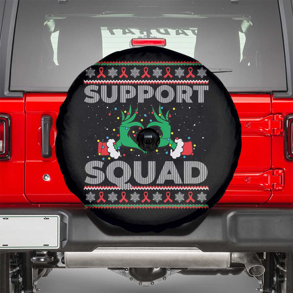 Support Squad HIV Awareness Gift Spare Tire Cover Green Hand Red Ribbon Ugly Sweater Christmas Gift - Wonder Print Shop