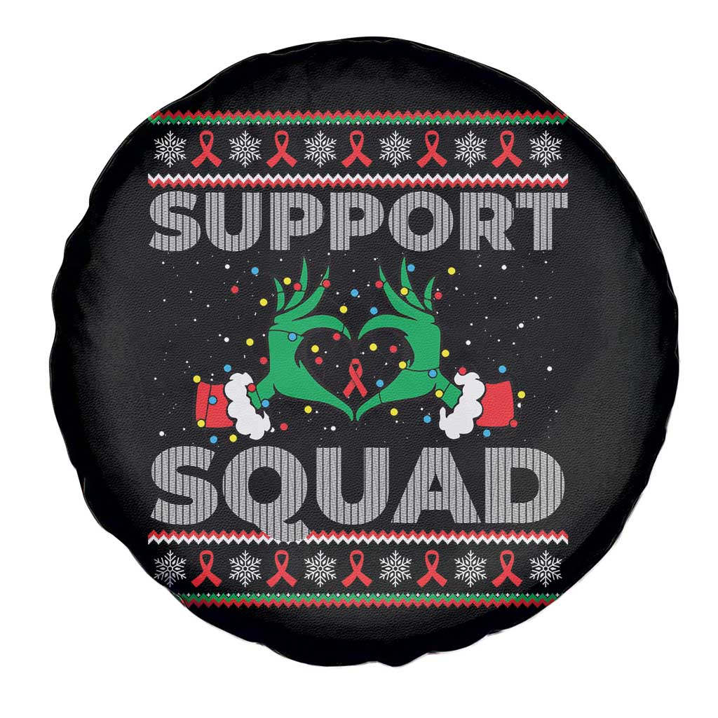 Support Squad HIV Awareness Gift Spare Tire Cover Green Hand Red Ribbon Ugly Sweater Christmas Gift - Wonder Print Shop