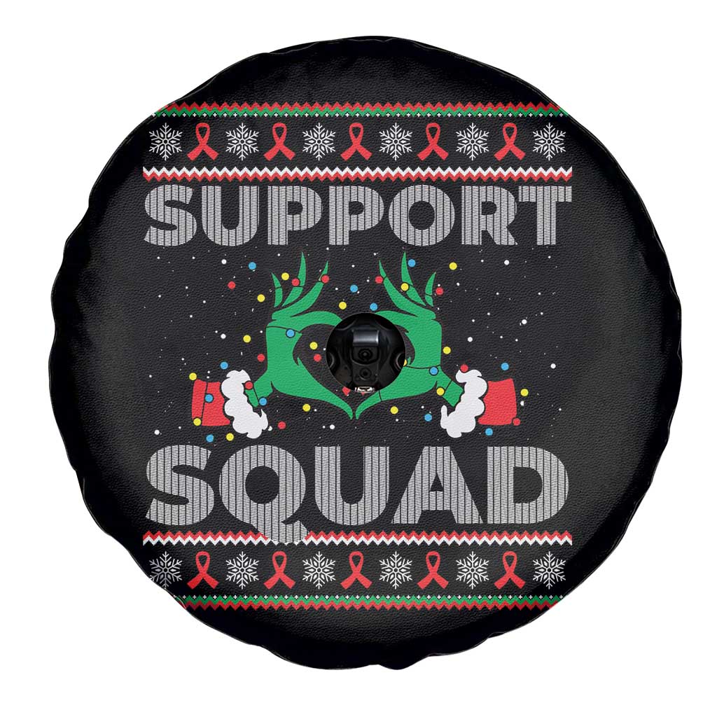 Support Squad HIV Awareness Gift Spare Tire Cover Green Hand Red Ribbon Ugly Sweater Christmas Gift - Wonder Print Shop